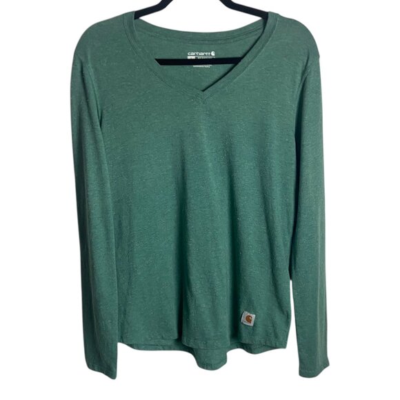 Carhartt Tops - Carhartt Women's Size Large Relaxed Fit Slate Green Midweight Textured V-Neck
